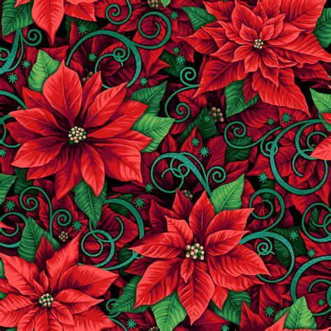 Metallic Poinsettia Fabric 